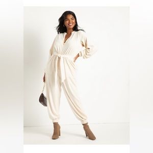 ELOQUII corduroy soft brushed belted jumpsuit in soft beige size 20!